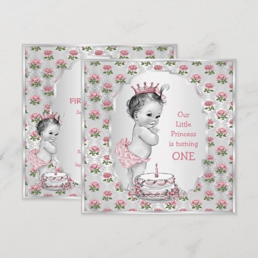 Prinses Rozen 1e Verjaardagstaart Zilver Kaart (Voorkant / Achterkant)