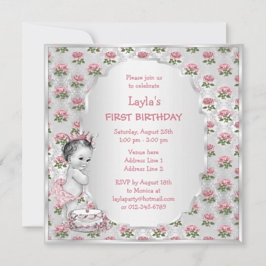 Prinses Rozen 1e Verjaardagstaart Zilver Kaart (Achterkant)