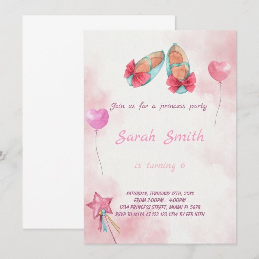 prinses schoenen verjaardag kaart (Voorkant / Achterkant)