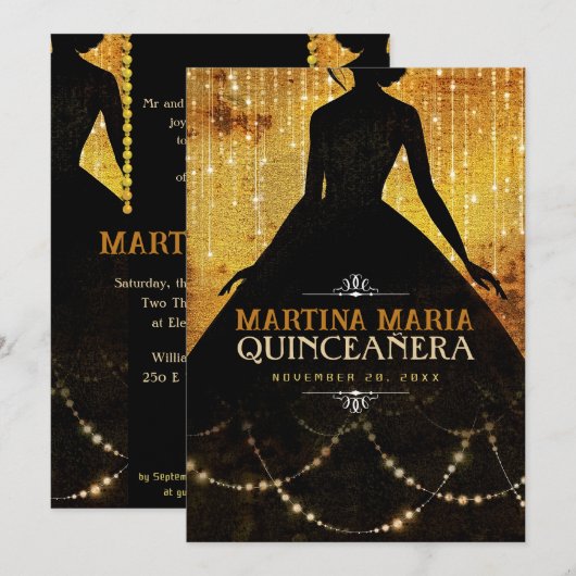 Prinses Silhouette Stedelijk Goud Verjaardag Quinc Kaart (Voorkant / Achterkant)