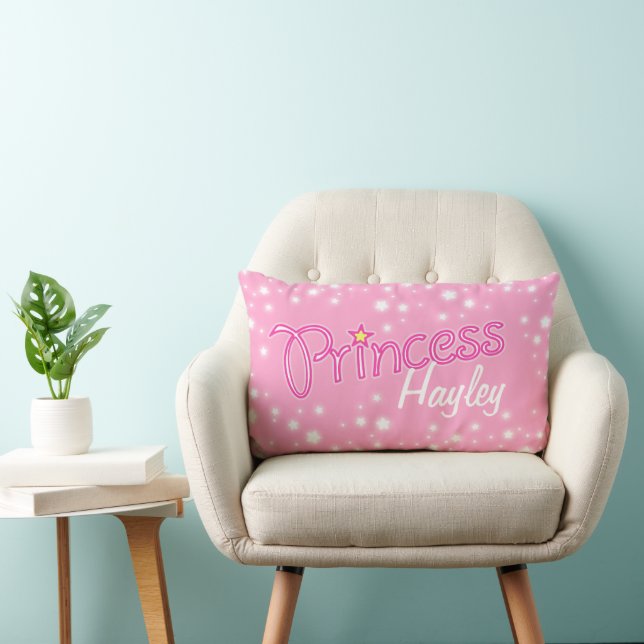 Prinses ster grafisch roze wit aangepaste naam  kussen (Stoel)