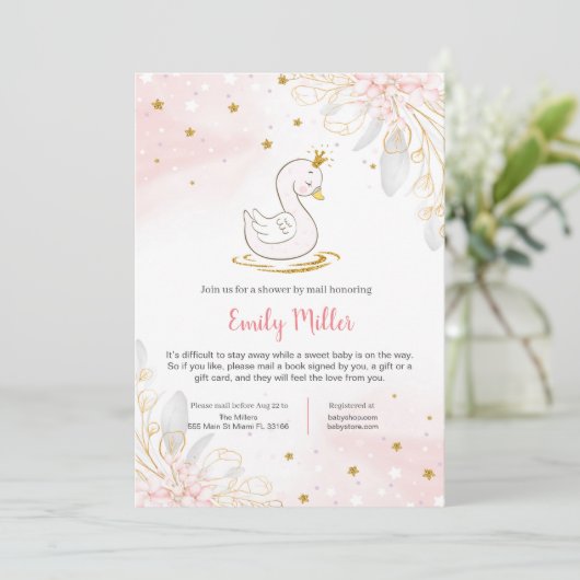 Prinses swan baby shower per brief kaart (Staand voorkant)