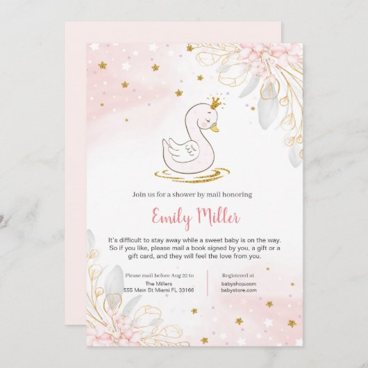 Prinses swan baby shower per brief kaart (Voorkant / Achterkant)