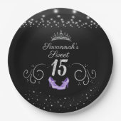 Prinses Sweet 15 String Lights Lavendel Schoenen Papieren Bordje (Voorkant)