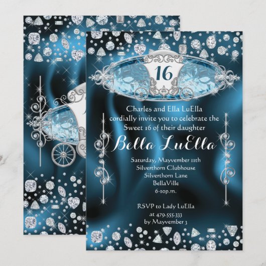 Prinses Sweet 16 Bling Party uitnodiging (Voorkant / Achterkant)