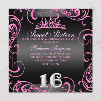 Prinses Sweet 16 Roze Verjaardagsuitnodiging Kaart