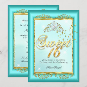 Prinses Sweet 16 Turquoise Gouden Verjaardagsfeest Kaart