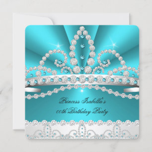 Prinses Teal Blauwe Diamanten Tiara Verjaardagsfee Kaart
