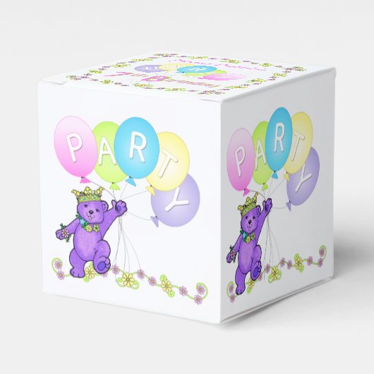Prinses Teddy Bear 7e verjaardag Party Custom Bedankdoosjes (Voorkant Zijde)