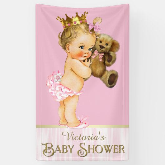 Prinses Teddybeer Babyshower Spandoek (Verticaal)
