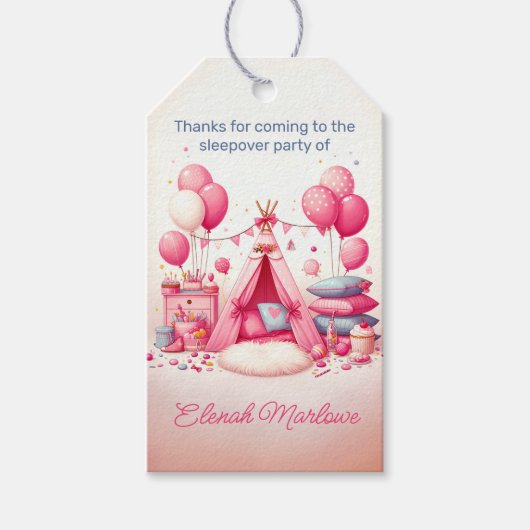 Prinses Teepee & Kussens Slumber Verjaardagsfeest Cadeaulabel (Voorkant)