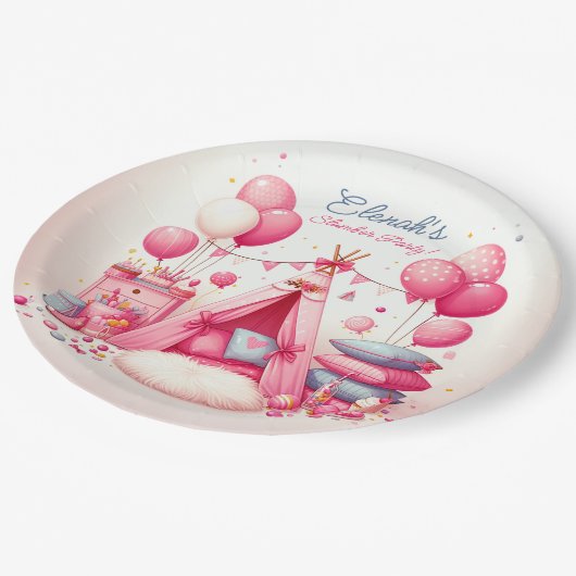 Prinses Teepee & Kussens Slumber Verjaardagsfeest Papieren Bordje (Gekanteld)