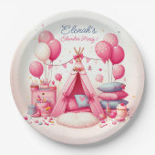 Prinses Teepee & Kussens Slumber Verjaardagsfeest Papieren Bordje (Voorkant)