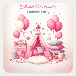 Prinses Teepee & Kussens Slumber Verjaardagsfeest Vierkante Sticker