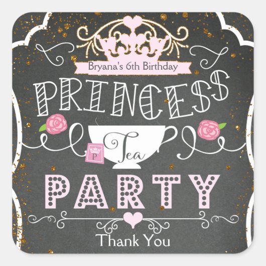 PRINSES THEEPARTY Verjaardagsfeestje Favor Sticker (Voorkant)