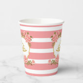 Prinses Thema, Gouden Glitter Kroon en Roze Bloeme Papieren Bekers (Links)