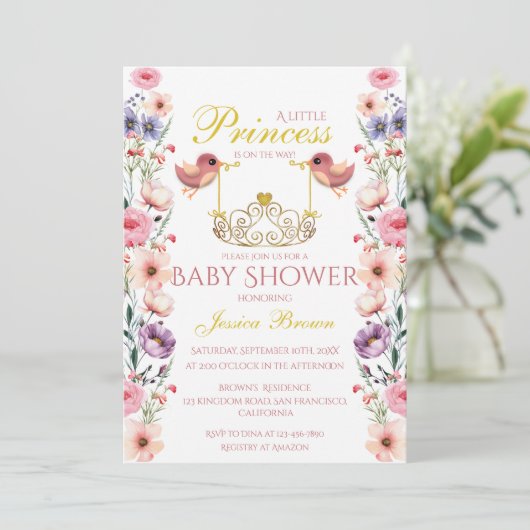 Prinses-Thema Vogels en Tiara Baby shower Kaart (Staand voorkant)