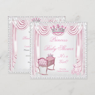 Prinses Tiara Baby Shower Roze Wieg Satijn Kant Kaart