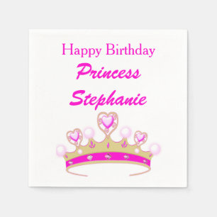 Prinses Tiara Crown Pink Happy Birthday Girly Servetten