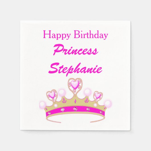 Prinses Tiara Crown Pink Happy Birthday Girly Servetten (Voorkant)