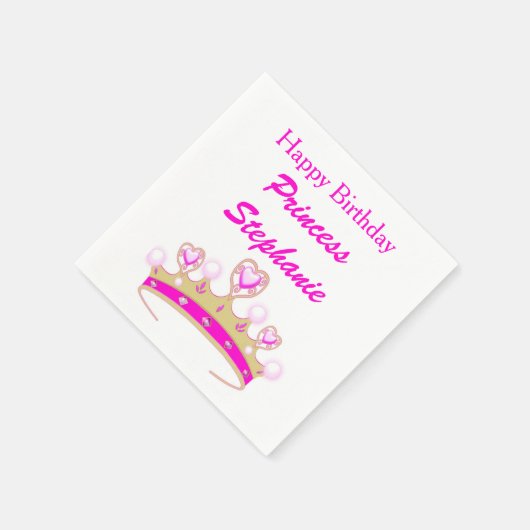 Prinses Tiara Crown Pink Happy Birthday Girly Servetten (Hoek)