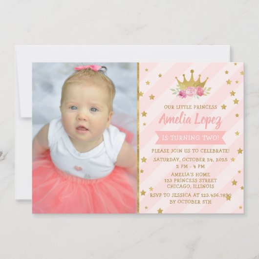 Prinses Tiara Meisje Verjaardagsfeestje Kaart (Voorkant)