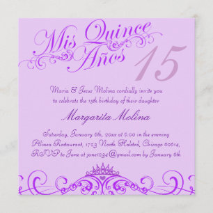 Prinses Tiara Paarse Quinceanera Uitnodiging