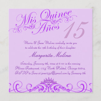 Prinses Tiara Paarse Quinceanera Uitnodiging