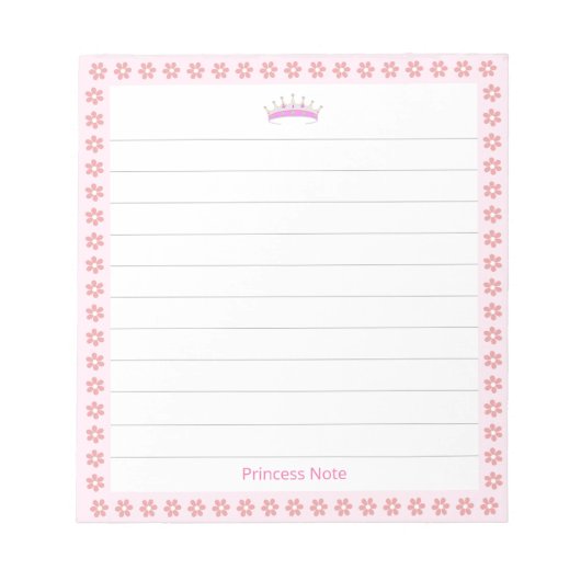 Prinses Tiara & Roze Bloemen op Lined Notitieblok (Voorkant)