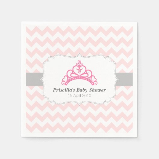 Prinses Tiara, Roze Chevron, Baby Meisje Douche Servetten (Voorkant)