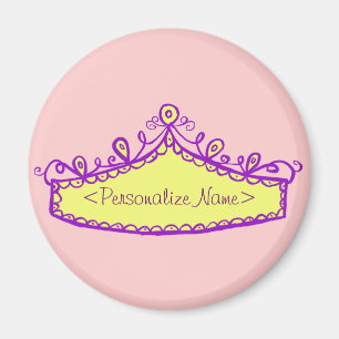 Prinses Tiara Yellow Crown Custom Name Magnet