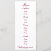 Prinses Trouwjurk, Herfst menukaarten Menu (Achterkant)