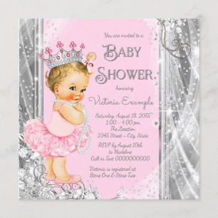 Prinses Tutu Roze Zilver Baby Shower Kaart