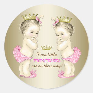 Prinses Tweeling Meisje Baby Shower Ronde Sticker