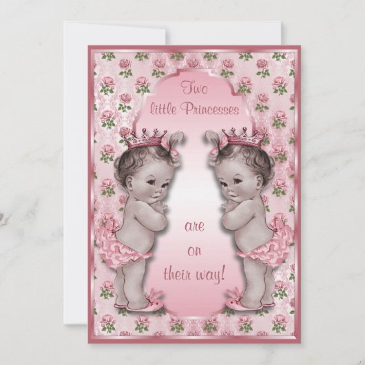  prinses Twins en Roses Baby shower Kaart (Voorkant)