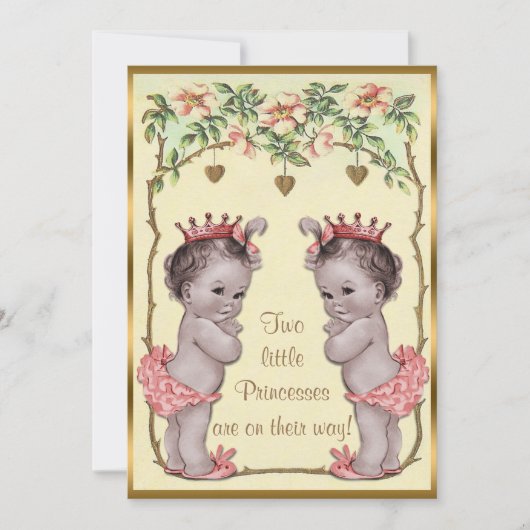  prinses Twins Rozen & Hearts Baby shower Kaart (Voorkant)
