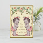  prinses Twins Rozen & Hearts Baby shower Kaart (Staand voorkant)