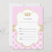 Prinses Uitnodiging In te vullen Roze Goud Glitter (Voorkant)