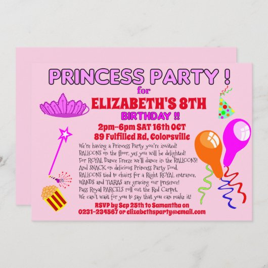 PRINSES uitnodiging leuk sprookje verjaardag uitno (Voorkant / Achterkant)