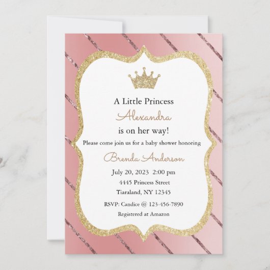 Prinses Uitnodiging, Meisje Baby Shower Uitnodigin Kaart (Voorkant)