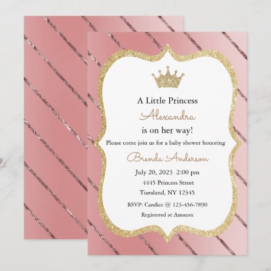 Prinses Uitnodiging, Meisje Baby Shower Uitnodigin Kaart (Voorkant / Achterkant)