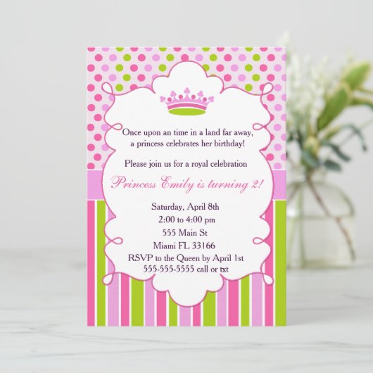 Prinses Uitnodiging Meisje Verjaardagsfeest Groen (Staand voorkant)