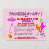 PRINSES uitnodiging pret sprookje verjaardagsuitno (Voorkant / Achterkant)