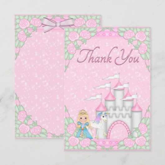  prinses, Unicorn & Castle Dank je Bedankkaart (Voorkant / Achterkant)
