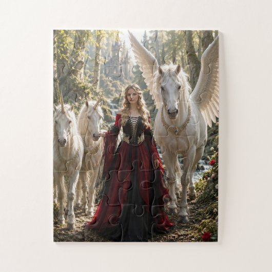 Prinses van het betoverde eenhoorn bos legpuzzel (Verticaal)