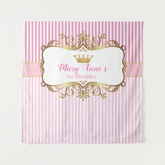 Prinses Verjaardag Achtergrond Banner (Roze & Goud Wandkleed (Voorkant)