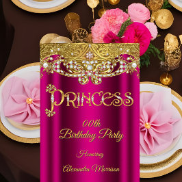 Prinses verjaardag Helder roze Diamant Goud Parels Kaart