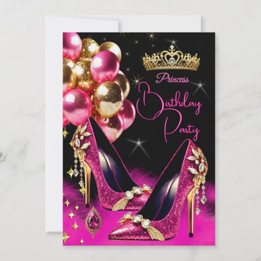Prinses Verjaardag Hot Pink Glitter Hoge Hakken Kaart (Voorkant)