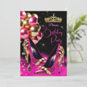 Prinses Verjaardag Hot Pink Glitter Hoge Hakken Kaart (Staand voorkant)
