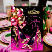 Prinses Verjaardag Hot Pink Glitter Hoge Hakken Kaart